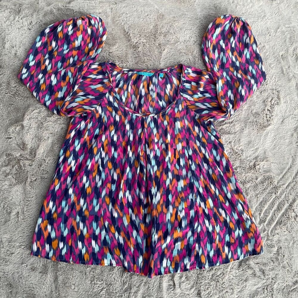 Tori Richard Honolulu Blouse Size 0 XS Confetti Tie Sleeve 100% Silk Career Love